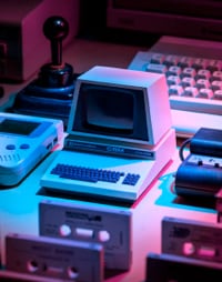 Few retro elements : Pc, gameboy, keyboard, walkman cassette